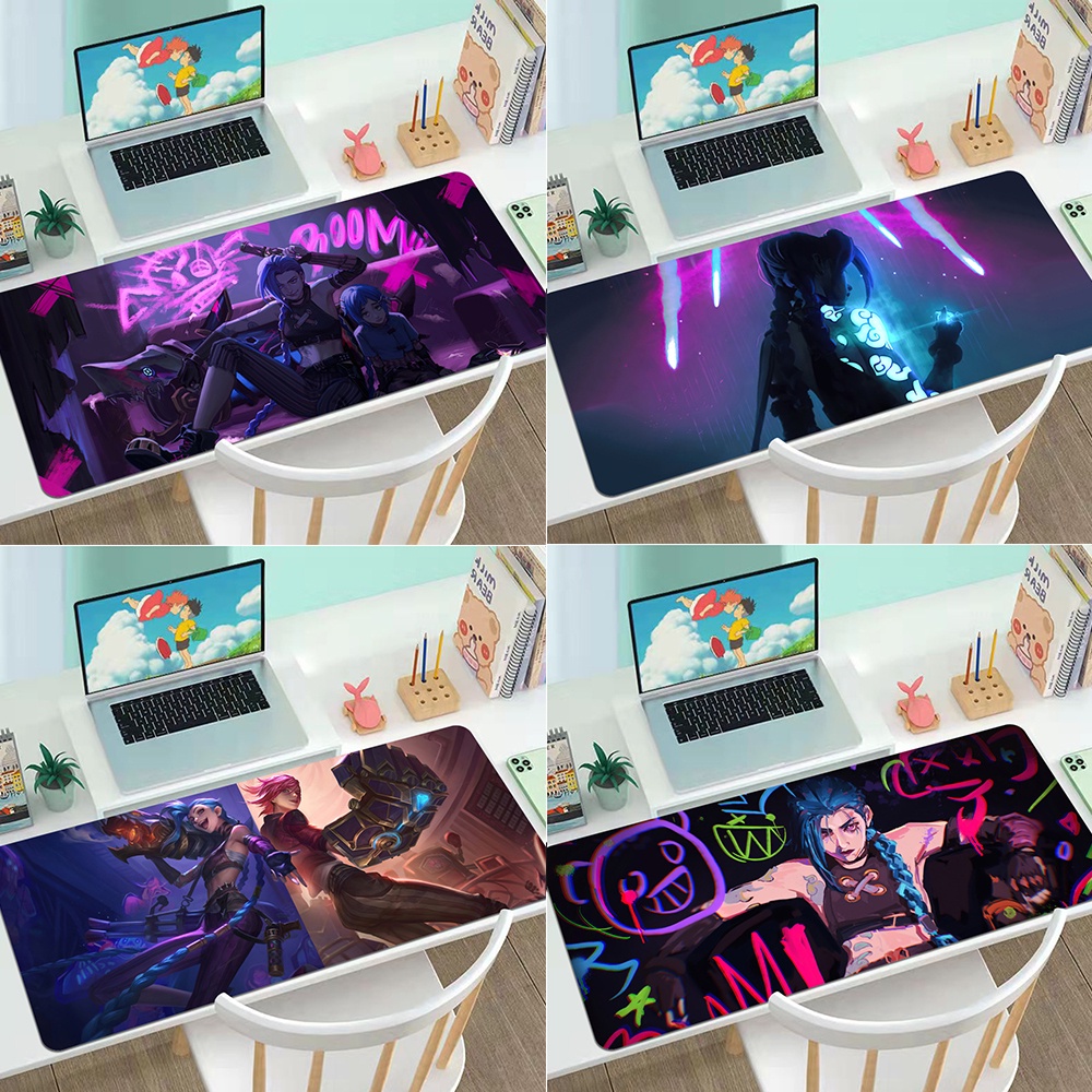 แผ่นรองเมาส์ Gamer Arcane โต๊ะขนาดใหญ่ Mousepad Gamer อุปกรณ์เสริม PC แป้นพิมพ์คอมพิวเตอร์แผ่นรองโต๊ะ ALeague of Legends Jinx ยาง