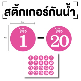 สติ๊กเกอร์ ตัวเลขโต๊ะ สติกเกอร (ตัวเลข 1-20) ขนาด 4x4ซม. สีชมพูเลขขาว 1แผ่น 20ดวง รหัส [E-073]