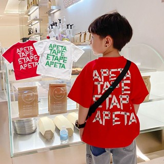 ✨【พร้อมส่ง】เสื้อยืดคอกลม แขนสั้น ผ้าฝ้าย พิมพ์ลายตัวอักษร ทรงหลวม สําหรับเด็กผู้ชาย อายุ 3-12 ปี