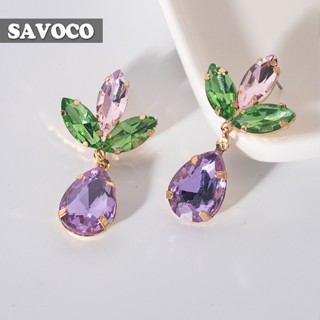 Savoco ต่างหูระย้า ประดับคริสตัล พลอยเทียม รูปดอกไม้ หลากสี สไตล์โบโฮ เครื่องประดับแฟชั่น สําหรับผู้หญิง SE033