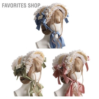 Favorites Shop Tea Party Sun Hat Straw Plaited Lace Ribbon Tie Flowers Cute Womens Victorian for Afternoon