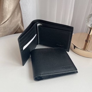 🎀 (สด-ผ่อน) C6331 กระเป๋าสตางค์ใบสั้น สีดำมีไส้ COMPACT ID WALLET IN SPORT CALF LEATHER