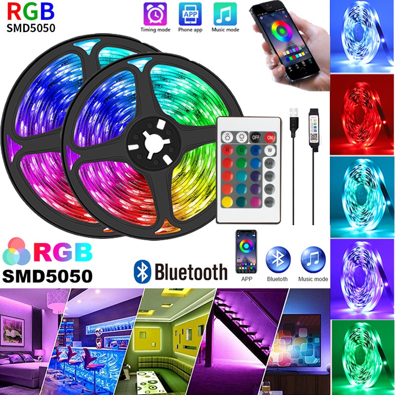 ไฟติดห้อง ไฟเเต่งห้อง RGB 5050 ไฟ LED แบบเส้น บลูทูธ USB 1M-20M ไฟตกแต่งห้อง สำหรับตกแต่งบ้าน