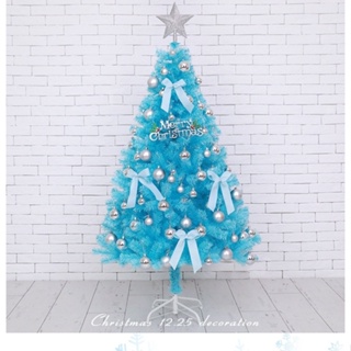 Blue Christmas Pine Tree with Decorations Size 1.2-2.1m ต้นคริสมาส สีฟ้า รวม ของตกแต่ง และ ไฟตกแต่ง ต้นสน คริสมาส