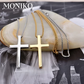 MONIKOสร้อยไม้กางเขน รูปไม้กางเขนสร้อยคอแฟชั่นผู้ชายและผู้หญิง เครื่องประดับ สเตนเลส สีเงิน สีทอง