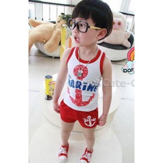 STPB-131 ชุดเซ็ทเด็กผู้ชายแขนสั้นขาสั้น- สีแดง Size-130 (6-7Y)