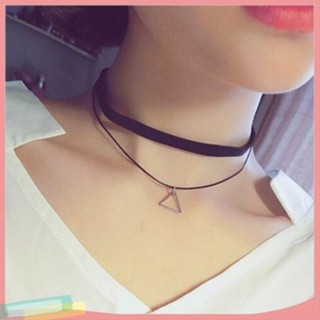 【LK】Women Fashion Double Layers Clavicle Short Korean Style Triangle Pendant Necklace