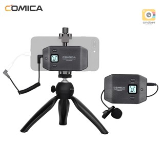 Comica CVM-WS50(C) ไมโครโฟนไร้สาย UHF 6 ช่องทาง พร้อมแคลมป์หนีบโทรศัพท์ และขาตั้งกล้อง ขนาดเล็ก สําหรับไลฟ์วิดีโอ สัมภาษณ์ ประชุมทางไกล