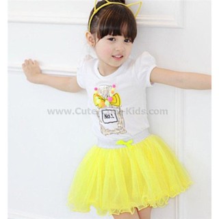 Dress-879 ชุดเด็กหญิงแฟชั่นเกาหลีเสื้อ+กระโปรง Size-100 (3-4Y)