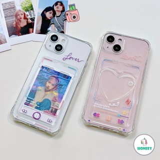 เคสโทรศัพท์มือถือ TPU นิ่ม ปิดด้านหลัง ป้องกันสี่มุม พิมพ์ลายตัวอักษร หัวใจ เครื่องเล่นเพลง Dreamy พร้อมช่องใส่บัตร สําหรับ IPhone 14 13 12 11 Pro Max 14 Plus