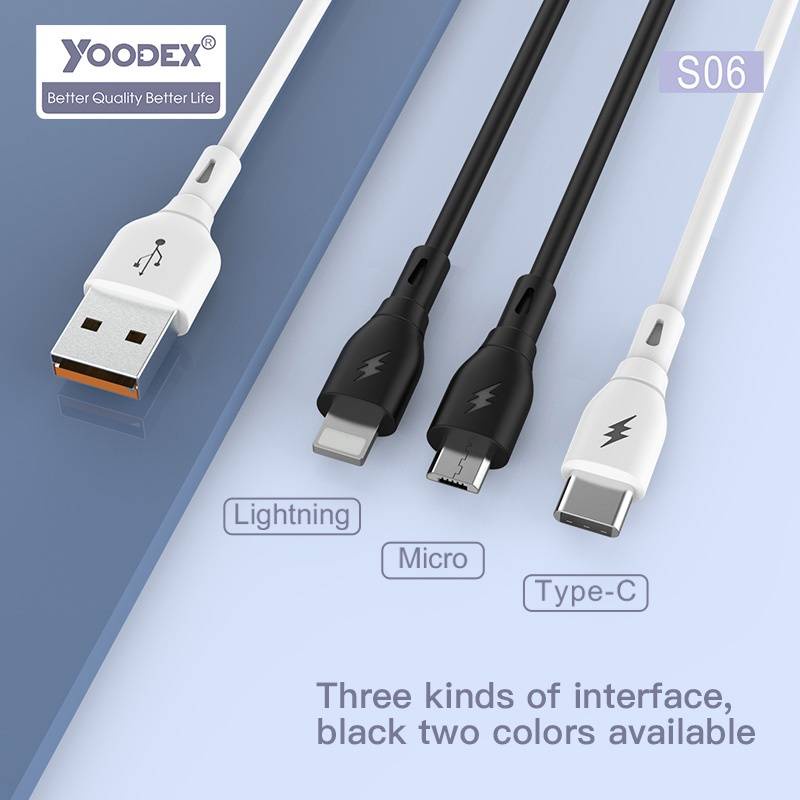 YOODEX S06 สายชาร์จ USB สายชาร์จเร็ว 2.4A/12W Fastchaging cable มีให้เลือก สามหัว MC,TC,Li ความยาวสา