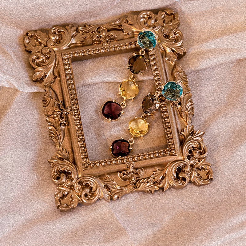 Savoco ต่างหูระย้ายาว ประดับคริสตัล หลากสี สไตล์โบฮีเมียน แฟชั่นวินเทจ สําหรับผู้หญิง SE011 - รูปที่ 6