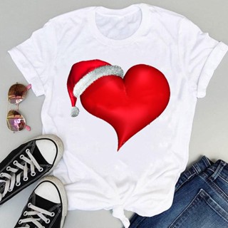 T-Merry Christmas Love Sweet Lovely Cartoon Festival T Shirts Women Holiday Women Graphic New Year Top Tshirt Tee