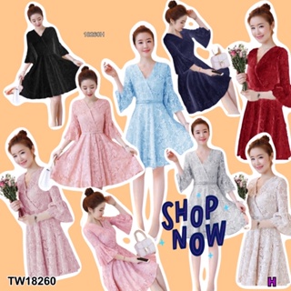 TW18260 Dress เดรสลูกไม้สั้น แขนระฆัง