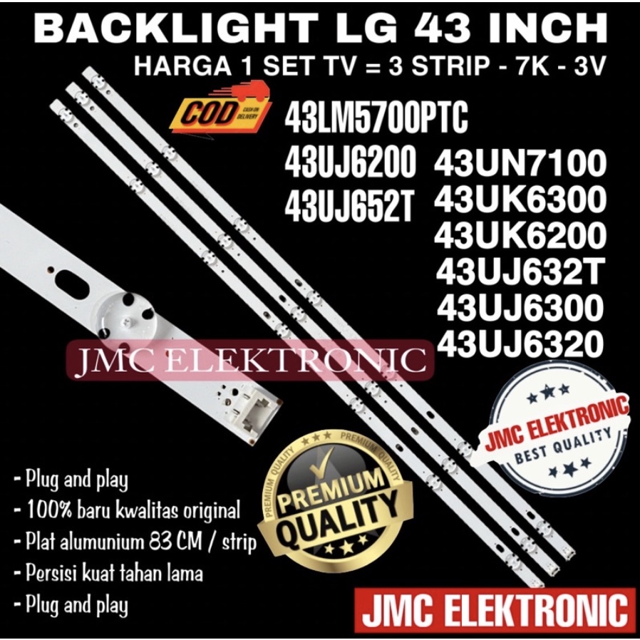 LG 43 นิ้ว LED TV BACKLIGHT 43UN7100 43UK6300 43UK6200 43UJ632 43UJ632T 43UJ6300 43UJ6320 43UJ6200 4