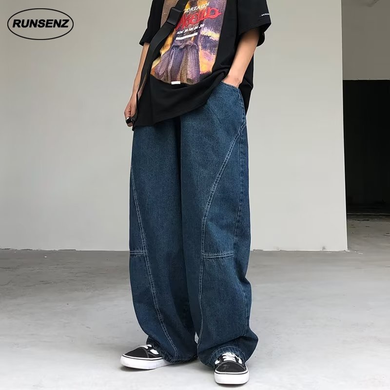 กางเกงยีนขากว้างลําลอง ทรงหลวม ขนาดใหญ่ แฟชั่นสําหรับผู้ชาย ไซซ์ S - 5XL