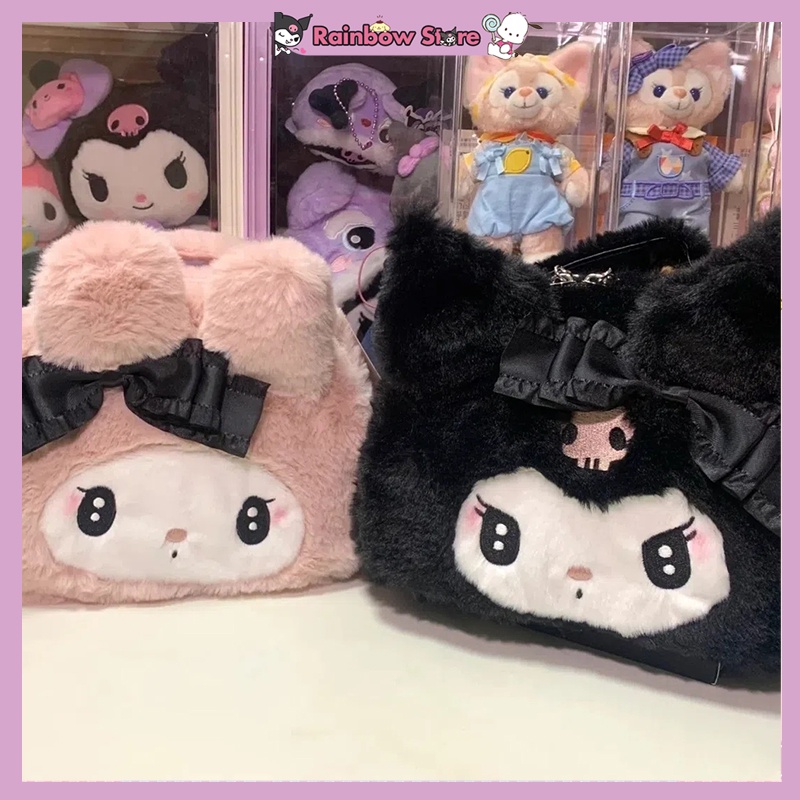 [พร้อมส่ง] กระเป๋าเครื่องสําอาง ผ้ากํามะหยี่ขนนิ่ม ลาย Sanrio Series Kuromi Melody