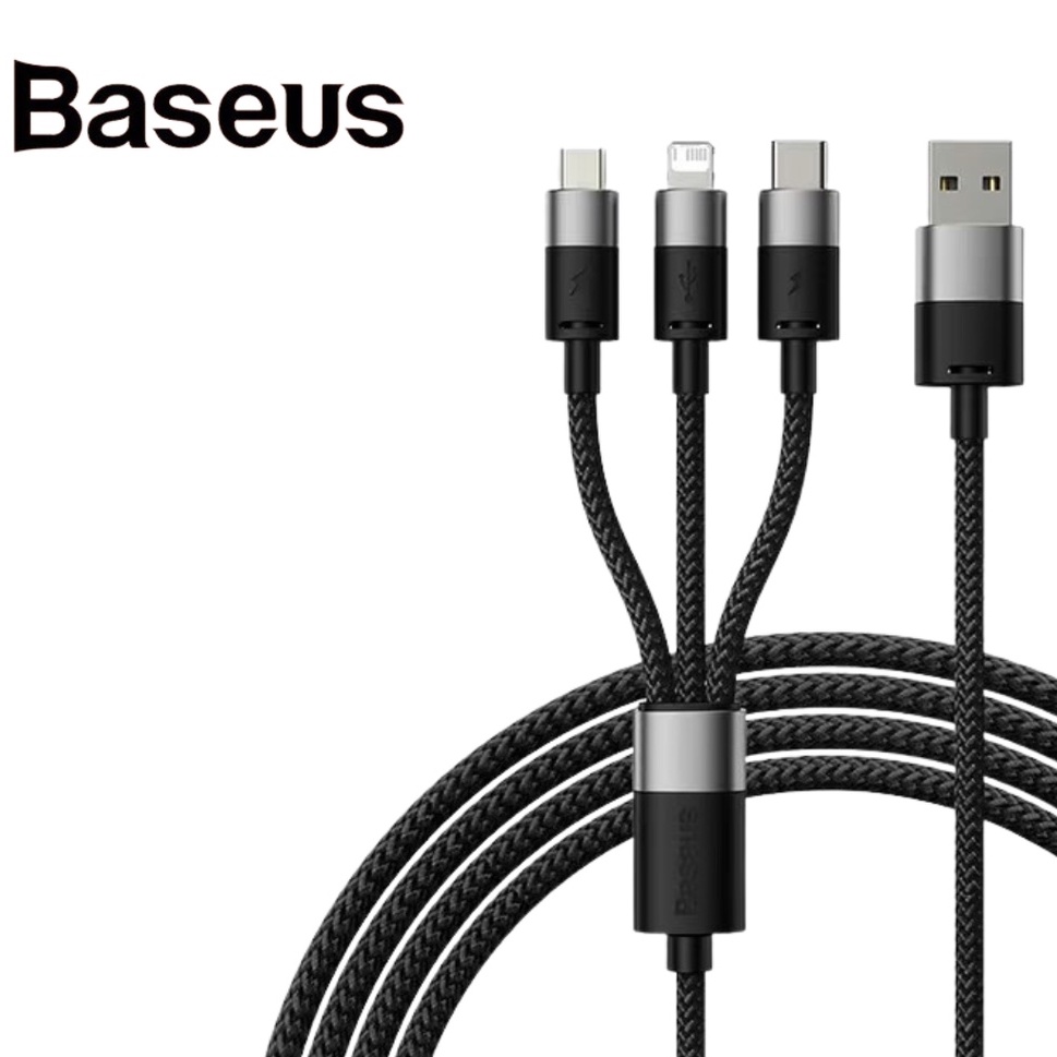 ซื้อ Baseus สายชาร์จเร็ว 3in1 USB To Type-C + Micro + iP Charger Fast charging 3.5A สายชาร์จ 3 หัว ชาร์จไว