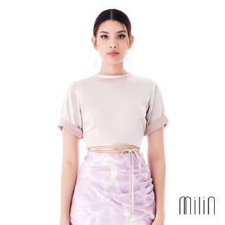 [MILIN] Byron Top Short sleeve open back round neck crop top เสื้อแขนสั้นทรงครอปคอกลมเปิดหลังแต่งสายพันเอว