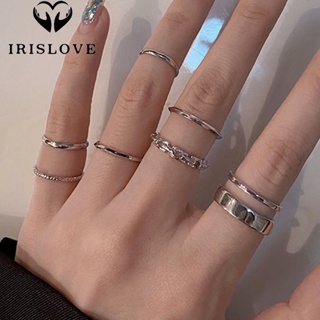 Irislove ชุดแหวนนิ้วมือ ทรงเรขาคณิต สีเงิน สไตล์พังก์ มินิมอล เครื่องประดับ สําหรับผู้หญิง 7 ชิ้น