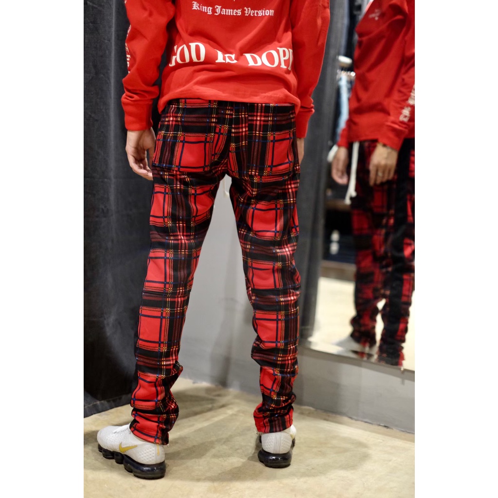 TZWORLDWIDE Tz Plaid Track Pants Red