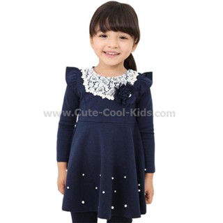 Dress-169 ชุดกระโปรงสาวน้อย แบบเกาหลี - สีน้ำเงิน Size-110 (4-5Y)