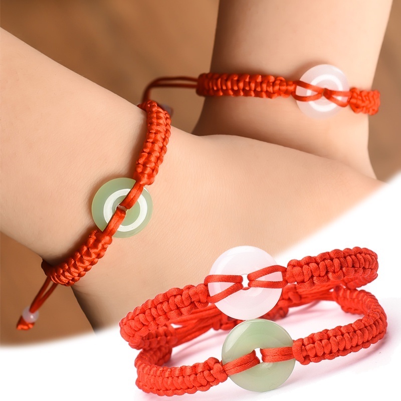[Lover] สร้อยข้อมือ แฮนด์เมด สีแดง สําหรับการป้องกัน สร้อยข้อมือ โชคดี / เข็มกลัดหยกปลอม เพื่อความปลอดภัย กําไลนําโชค