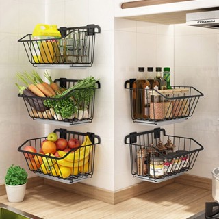 Kitchen Storage Basket Stainless Steel Fruit Vegetable Drain Storage Organizer Wall Mounted Spice Rack Dish Shelf Kitche