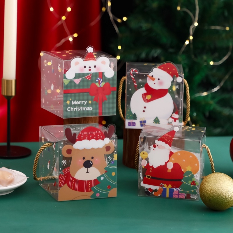 กล่องคุกกี้คริสต์มาส กล่องขนม+เชือก Christmas กล่องลูกอมซานตาคลอส Merry Christmas