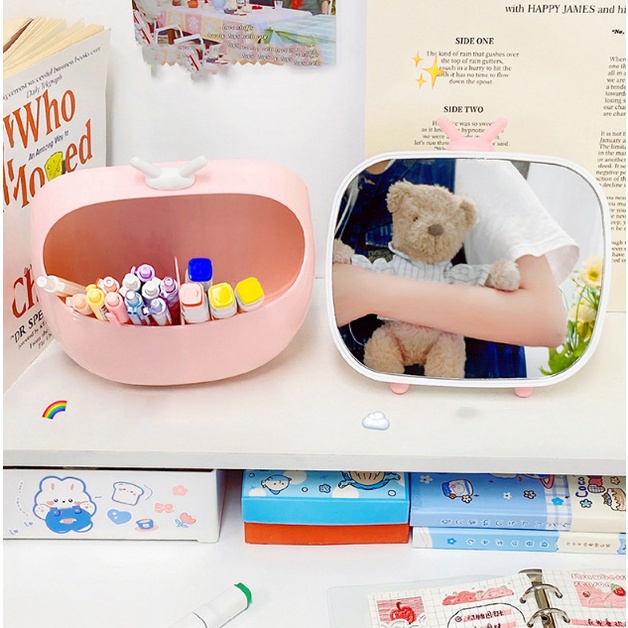 GZmarket ปลีก/ส่ง กระจกแต่งหน้า ที่เก็บแปรงแต่งหน้า กระจกน่ารัก 0591