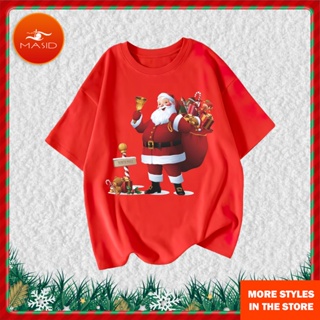 เสื้อยืดแขนสั้น Cotton T-Shirt Christmas 2022 Merry Women New Year Holiday TeeShirt Black White Short Sleeve Xmas