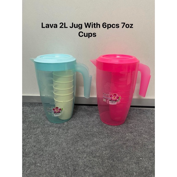 Lava WJ751(6C) เหยือกน้ําพลาสติกปลอดสาร BPA 2 ลิตรพร้อมถ้วย 7 ออนซ์ 6 ชิ้น