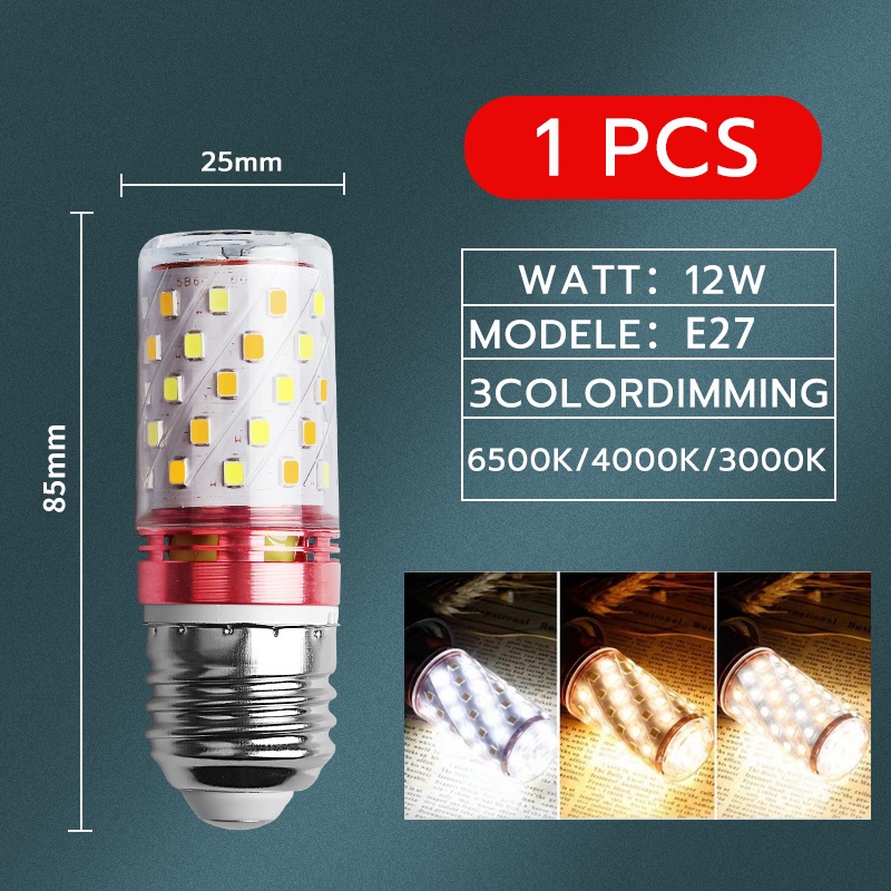 หลอดไฟข้าวโพด หลอดไฟ led E27 12W ประหยัดพลังงานข้าวโพด โคมไฟเพดาน 3สี หลอดไฟติดห้อง LED Light Bulb