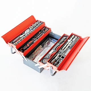 Tools Box With Tools Set กล่องเครื่องมือเหล็กพร้อมชุดเครื่องมือ 81ชิ้นเหล็กCR-Vชุบโครเมี่ยม 50x25x24