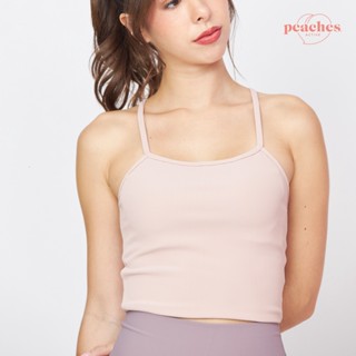 [Peaches active] Ribbed Reversible Crop top (Mauve) - เสื้อสายเดียว เสริมฟองน้ำม่วง / เสื้อออกกำลังกาย เสื้อผ้าโยคะ