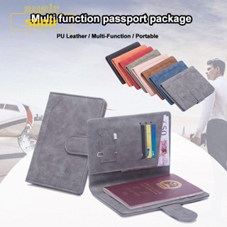 SUAIR RFID Business Passport Covers Portable Buckle PU Leather Wallet Case