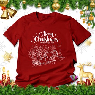 เสื้อยืด พิมพ์ลาย Merry Christmas | Merry Christmas House Silhouette A2986 บ้านรูปเงา| เสื้อยืด สําหรับผู้ใหญ่ และผู้ชาย