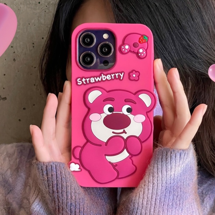 เคส iphone 17 Pro Max 16 Pro Max 15 Pro Max 14 Pro Max 13 Pro Max 12 Pro Max The strawberry bear Silicone Soft Case