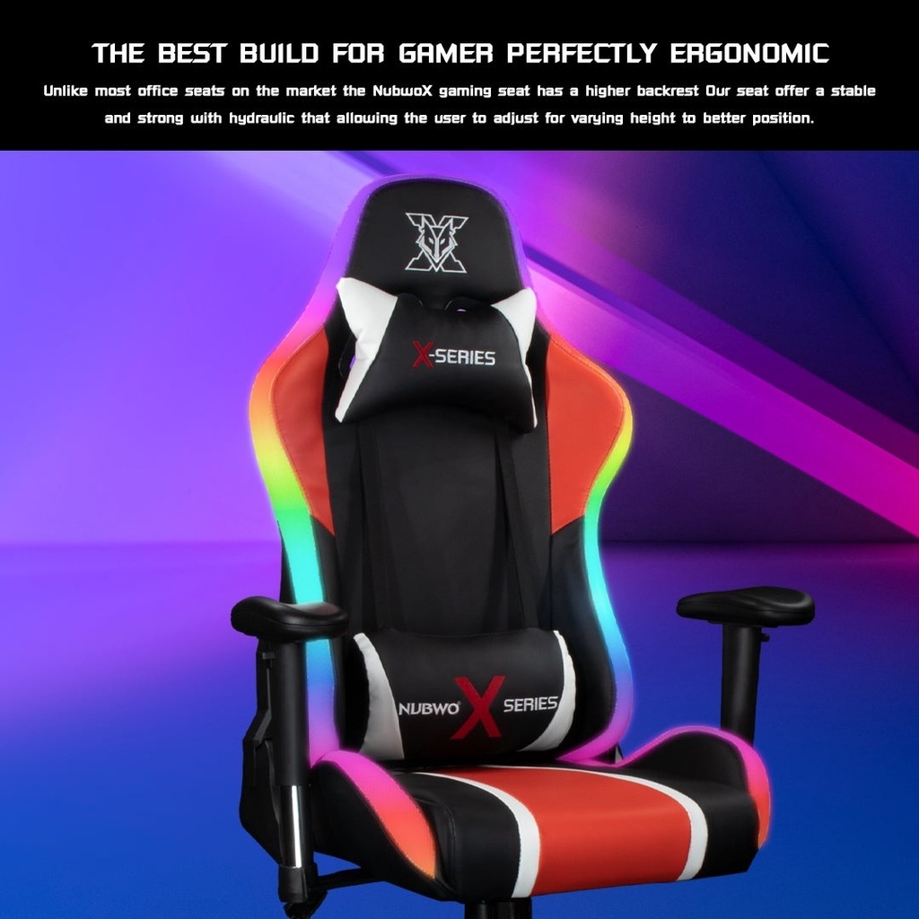 เก้าอี้เกมมิ่ง NUBWO X113 ไฟ RGB สีดำ-แดง ปรับเอนได้ 180 องศา รองรับน้ำหนัก 120-150 กก.
