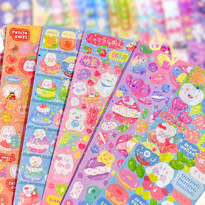 ชุดสติกเกอร์ ลายการ์ตูน แวววาว DIY สําหรับตกแต่งนักเรียน จํานวน 100 แผ่น