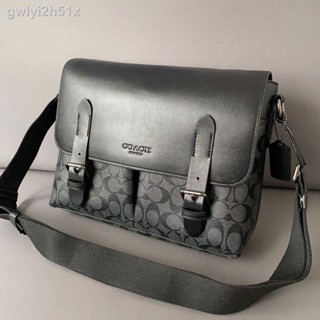 ☁【Real Shot】COACH  Mens Cowhide Flap Messenger Bag Vintage Versatile Cross-body Bag Shoulder Bag (NO Box)