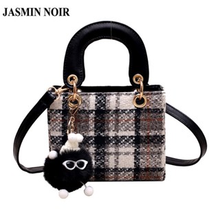 Jasmin NOIR กระเป๋าถือ กระเป๋าสะพายข้าง ผ้าขนสัตว์ ลายสก๊อต เรียบง่าย สําหรับผู้หญิง