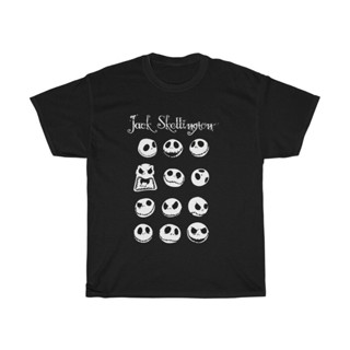 Faces of Jack Skellington Gothic Halloween Unisex Black Heavy Cotton Tee