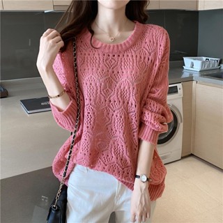 เสื้อกันหนาว ผ้าถักโครเชต์ แบบสวมหัว สีเหลือง สีชมพู สไตล์เกาหลี วินเทจ แฟชั่นฤดูใบไม้ร่วง สําหรับผู้หญิง 2022