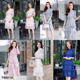 👗Pfashion [ส่งไว!!🚛] P8118  เดรสลูกไม้แต่งระบายเรเยอร์  Rayer ruffled lace dress