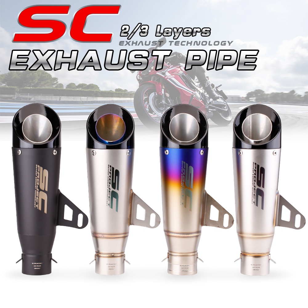 Inlet 51mm 60mm Motorcycle Exhaust Pipe Muffler SC Project Exhaust Mufflers