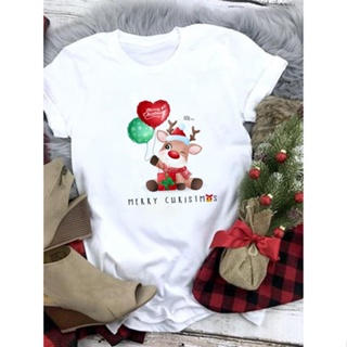 ⚡️ พร้อมส่ง⚡️ 2023 2022 Cute Dog New Year Merry Christmas T Shirt Print Tees Short Sleeve Fashion Oversized