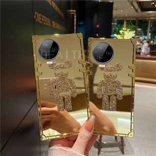 New Style เคส Infinix NOTE 12 2023 / NOTE 12 Pro 4G 5G Fashion Shockproof Mirror Gold Bear Straight Sided Square Hard Case Cover เคสโทรศัพท INFINIX NOTE12Pro