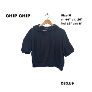 CHIP CHIP hoodie crop black M เสื้อครอปมีฮูดสีดำ อก 44 ยาว 26 C83.b9
