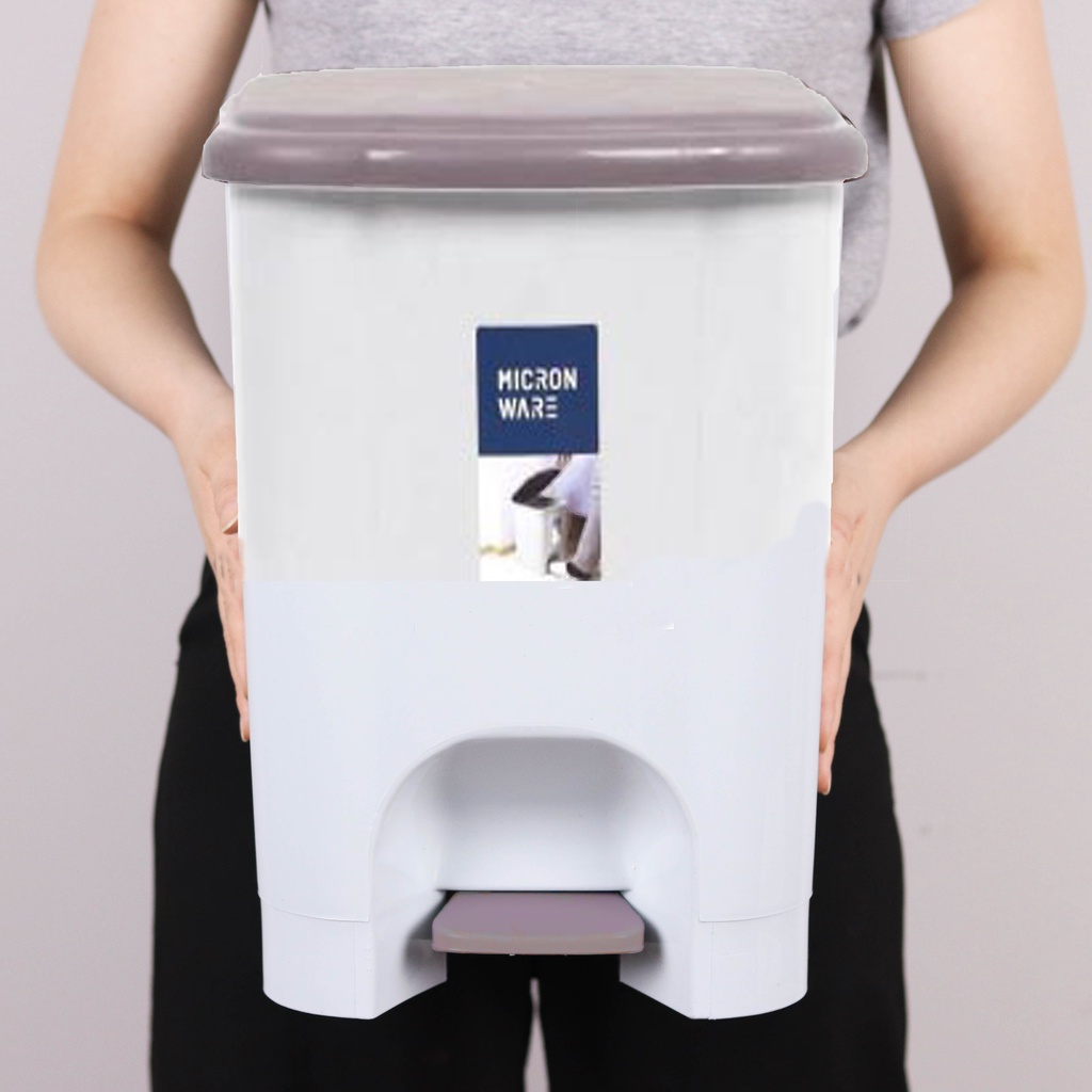 Micronware รุ่น 5647 ถังขยะแบบเท้าเหยียบ Dust Bin ความจุ 15 ลิตร ปราศจากสารก่อมะเร็ง - ไม่มีถังที่ 2 ด้านใน สีครีม